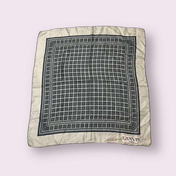 Lanvin Paris Silk Scarf Green Geometric Square Print Designer Vintage - Picture 1 of 5